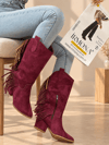 ARİZONA BORDO SUNİ DANA SÜET PÜSKÜLLÜ 6 CM TOPUKLU DALLAS BOT 