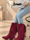 ARİZONA BORDO SUNİ DANA SÜET PÜSKÜLLÜ 6 CM TOPUKLU DALLAS BOT 