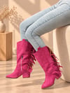 ARİZONA FUŞYA SUNİ DANA SÜET PÜSKÜLLÜ 6 CM TOPUKLU DALLAS BOT 
