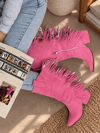 ARİZONA PEMBE SUNİ DANA SÜET PÜSKÜLLÜ 6 CM TOPUKLU DALLAS BOT 