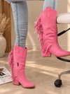 ARİZONA PEMBE SUNİ DANA SÜET PÜSKÜLLÜ 6 CM TOPUKLU DALLAS BOT 