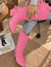 ARİZONA PEMBE SUNİ DANA SÜET PÜSKÜLLÜ 6 CM TOPUKLU DALLAS BOT 