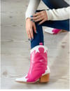 DORİ PEMBE BEYAZ DERİ DETAYLI DALLAS WESTERN BOT