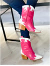 DORİ PEMBE BEYAZ DERİ DETAYLI DALLAS WESTERN BOT