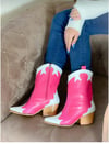 DORİ PEMBE BEYAZ DERİ DETAYLI DALLAS WESTERN BOT