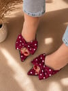 HENDİ BORDO PUANTİYELİ SATEN 10 CM İNCE ÖKCE TOPUKLU TERLİK
