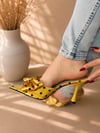 HENDİ HARDAL SARI PUANTİYELİ SATEN 10 CM İNCE ÖKCE TOPUKLU TERLİK