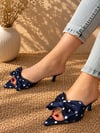 HENDİ LACİVERT PUANTİYELİ SATEN 10 CM İNCE ÖKCE TOPUKLU TERLİK