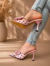HENDİ PEMBE PUANTİYELİ SATEN 10 CM İNCE ÖKCE TOPUKLU TERLİK