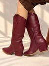 LİMONA BORDO İTHAL DERİ 6 CM ÖKCE DALLAS ÇİZME