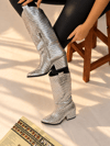 LİMONA GÜMÜŞ HASIR DESENLİ İTHAL  RUGAN  6 CM ÖKCE DALLAS ÇİZME