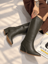 LİMONA HAKİ İ İTHAL  DERİ  6 CM ÖKCE DALLAS ÇİZME