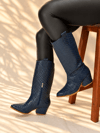 LİMONA LACİVERT HASIR DESENLİ İTHAL  RUGAN  6 CM ÖKCE DALLAS ÇİZME
