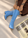 LİMONA MAVİ İTHAL  DERİ  6 CM ÖKCE DALLAS ÇİZME