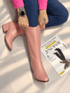 LİMONA PEMBE İTHAL  DERİ  6 CM ÖKCE DALLAS ÇİZME