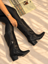 LİMONA SİYAH HASIR DESENLİ İTHAL  RUGAN  6 CM ÖKCE DALLAS ÇİZME