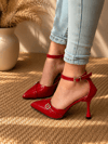 LUNA BORDO RUGAN 10 CM İNCE ÖKÇE STİLETTO SANDALET