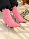 VİENNA PEMBE SUNİ DANA SÜET SİVRİ BURUN 5 CM İNCE TOPUKLU KADIN BOT 