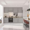 DEKOREX PİA SERİSİ ASPİRATÖR VE 2 ÇEKMECE MODÜLLÜ MEŞE TEZGAHLI GRİ HAZIR MUTFAK 240 cm PİA-G-240ASP-C