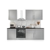 DEKOREX PİA SERİSİ DAVLUMBAZ MODÜLLÜ SİYAH TEZGAHLI GRİ HAZIR MUTFAK 240 cm PİA-G-240DAV