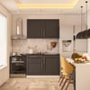 DEKOREX PİA SERİSİ DAVLUMBAZ MODÜLLÜ SİYAH TEZGAHLI ANTRASİT HAZIR MUTFAK 120 cm PİA-A-120DAV