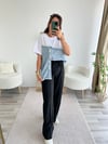 Beyaz Jean Detaylı Düğmeli Tshirt