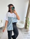 Beyaz Jean Detaylı Düğmeli Tshirt