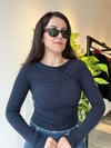 Dilvin Lacivert Ön Ve Arka Yüzü Büzgü Detaylı Basic Bluz