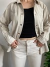 Gabardin Model Krem Rengi Çıtçıtlı Keten Kadın Gömlek