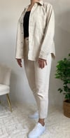 Gabardin Model Krem Rengi Çıtçıtlı Keten Kadın Gömlek