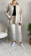 Gabardin Model Krem Rengi Çıtçıtlı Keten Kadın Gömlek