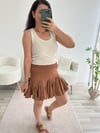 KAHVE ŞORT ASTARLI PİLELİ ETEK
