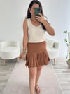 KAHVE ŞORT ASTARLI PİLELİ ETEK