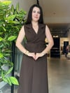 Kahverengi Kemer Detaylı Kruvaze Elbise