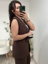 Kahverengi Yelek Pantolon İkili Premium Takım