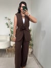 Kahverengi Yelek Pantolon İkili Premium Takım