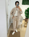 Krem Bomber Ceket Pantolon Takım