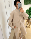 Krem Bomber Ceket Pantolon Takım