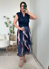 Lacivert Eteği Şifon Kemer Detaylı Denim Elbise 