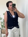 Lacivert Nakış İşlemeli Müslin Yelek 