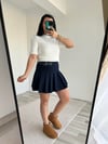 LACİVERT PİLELİ SLİM FİT MİNİ ETEK