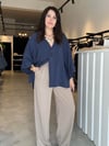 Lacivert Tek Düğme Kimono Gömlek