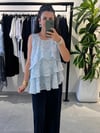 Mavi Mini Çiçekli Volanlı Bluz