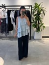 Mavi Mini Çiçekli Volanlı Bluz