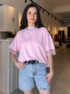 Pembe Arkası Tül Detaylı Liza Bluz