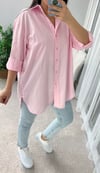 Pembe Oversize Pamuk Saten Kumaş Kadın Gömlek