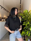 Siyah Arkası Tül Detaylı Liza Bluz