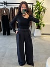 Siyah Beli Dantel Detaylı Palazo Pant