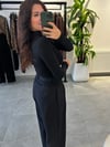Siyah Beli Dantel Detaylı Palazo Pant
