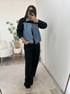 Siyah Denim Detaylı Pantolon Ceket Takım